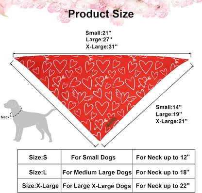 ADOGGYGO Valentine Dog Bandanas, Red Pink Heart Pet Scarf, Multi Size Offered, White Red Valentine Bandana for Large and Extra Large Dogs (X-Large)