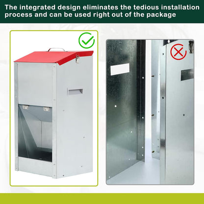 No Installation Large Galvanized Automatic Dog Feeder with Handle 25 Lbs Large Breed Dog Food Dispenser 11.5'' l x 9.8'' W x 23'' H Outdoor Hanging Gravity Food Feeder