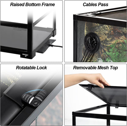 Large Reptile Tank 55 Gallon, 360°Full Vision Glass Reptile Terrarium with Top Mesh Lid for Beaded Dragon Lizard Gecko Snake Hermit Crab Use, 36"(W) X18(D) X20(H)