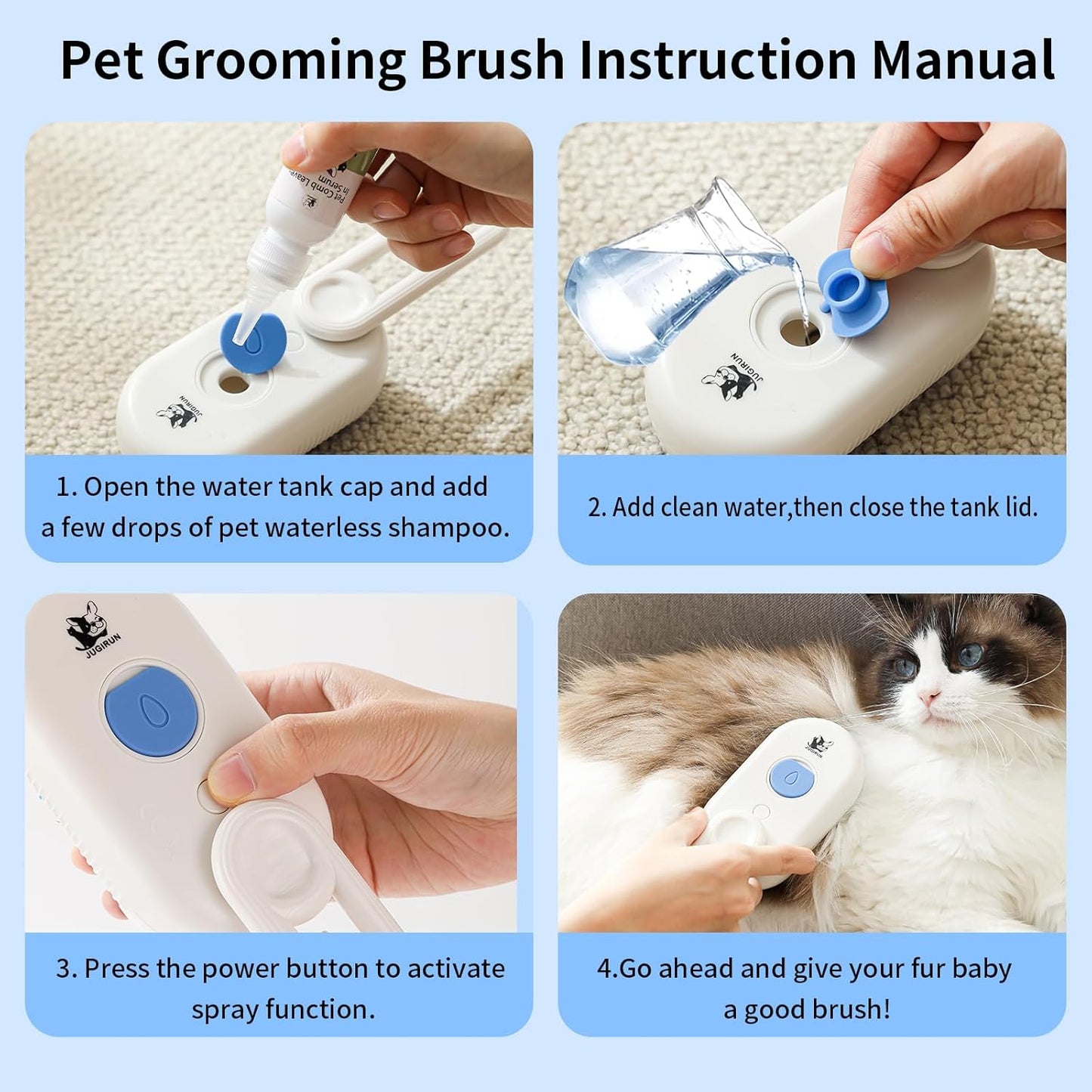 Cat Steam Brush for Shedding,4 in 1 Grooming Brush for Cats and Dogs,Deshedding,Massage,Cleaning & Anti-Static All In One,Suitable for Long & Short Haired Pets,Includes Waterless Shampoo,Yelow
