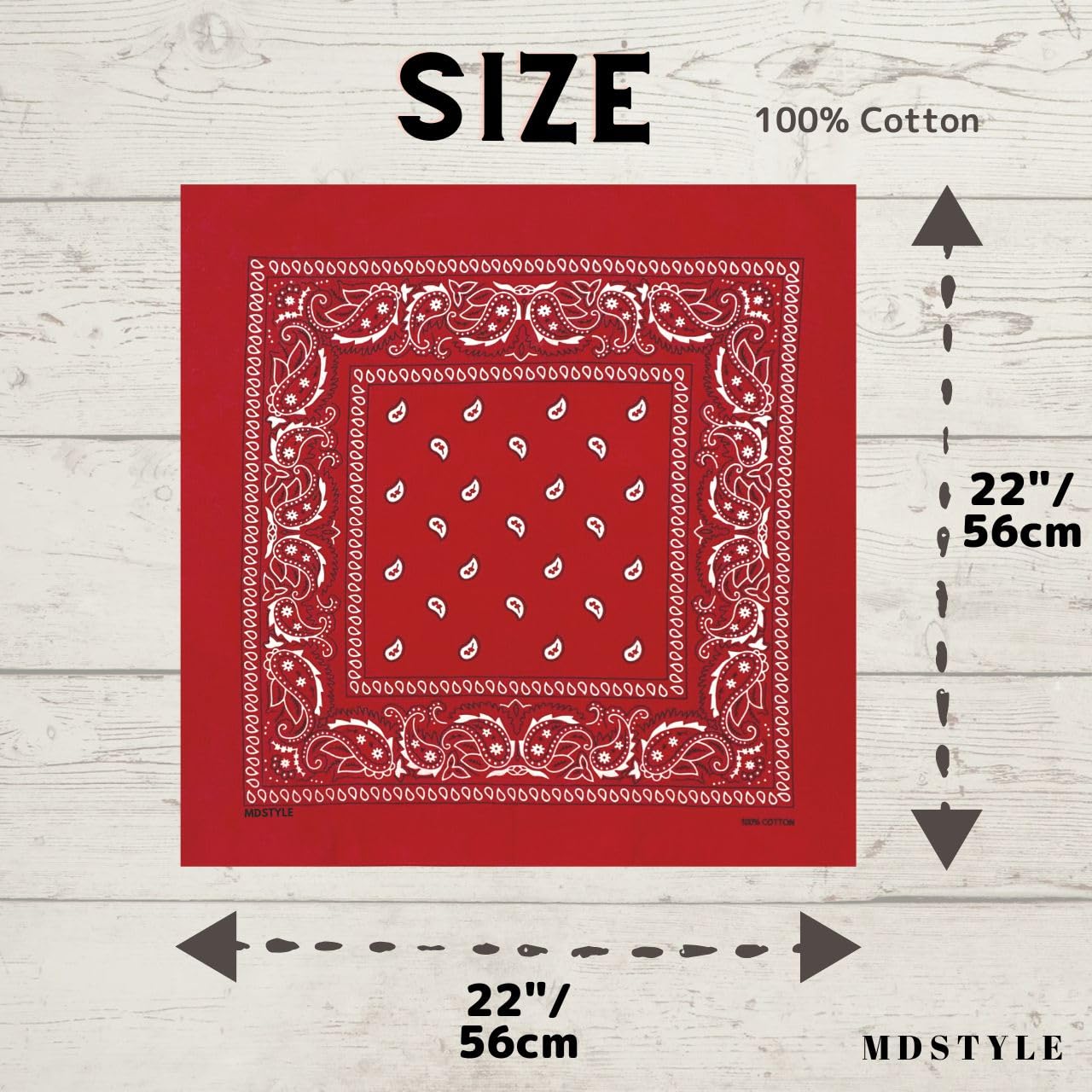 MDSTYLE 100% Cotton Bandana for Men & Women 22" x 22". Chosen for real quality, fits naturally into