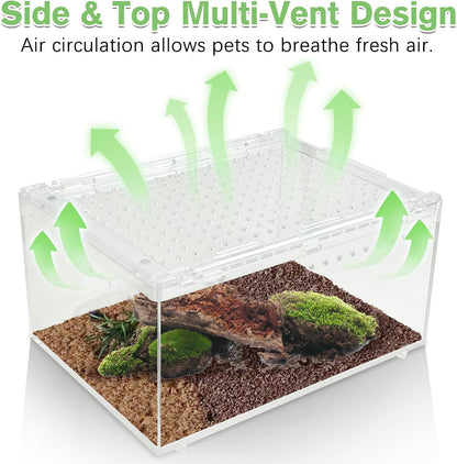 Acrylic Tarantula Enclosure Box No Assembly Reptile Terrarium 8x6x4in Transparent Sling Cage Magnetic Jumping Spiders Habitat Breeding Tank for Lizard Scorpion Insect Isopods Invertebrates