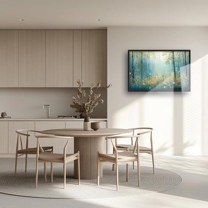 Large Forest Tree Wall Art for Living Room, Framed Oversized Wildflowers Wall Decor, Foggy Landscape Canvas Painting Modern Artwork Home Decoration for Dining Room Bedroom Office 36"x24"