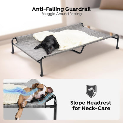 Veehoo Cooling Elevated Dog Bed - Raised for Large Dogs, Outdoor With Guardrail, Upgraded Non-Slip Feet, Breathable Teslin Mesh, Portable Camping Cot, 53 x 33 Inches, Black Silver