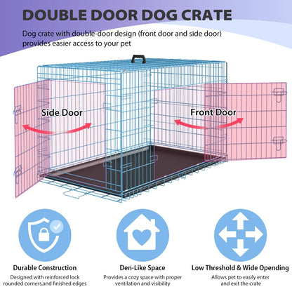 BestPet | Dog Crate | 48" | Blue | Foldable Metal Kennel with Double Doors, Secure Slide-Bolt Latches, Leakproof Tray | Portable Dog Cage for Large Breeds | for Travel, Indoor & Outdoor Use