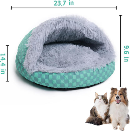 Cat Bed Hooded Plush Nest with Self-Warming Cozy Cave, Calming Anti-Anxiety Pet Bed for Indoor Cats & Small Dogs, Removable Washable Cover & Waterproof Bottom - Gray