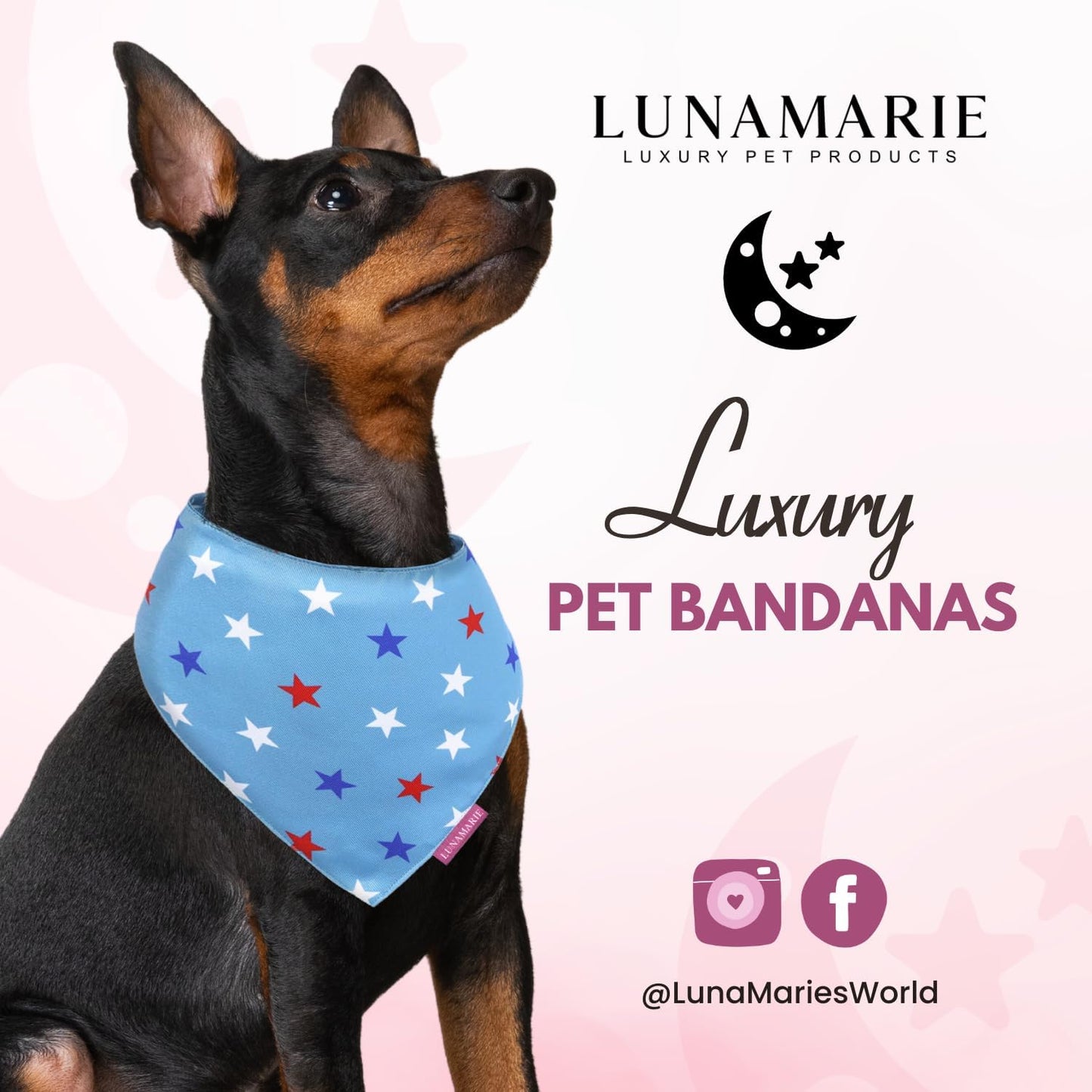 LunaMarie - Luxury Pet Birthday Bandanas -Premium & Silky Poly Fabric | 100% Handmade | Custom Shape Dual Layered (Liberty, Small)