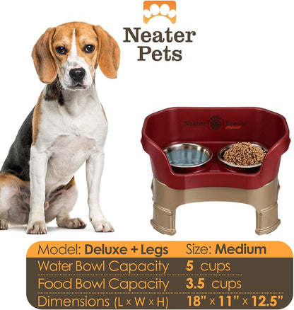 Neater Feeder Deluxe Mess Proof Dog Bowls Elevated Medium Sized Dogs (19-40 lbs) Made in USA, No Spill Raised Dog Food Bowl Stand w/Leg Extension, Stainless Steel Food and Water Bowl Set, Cranberry