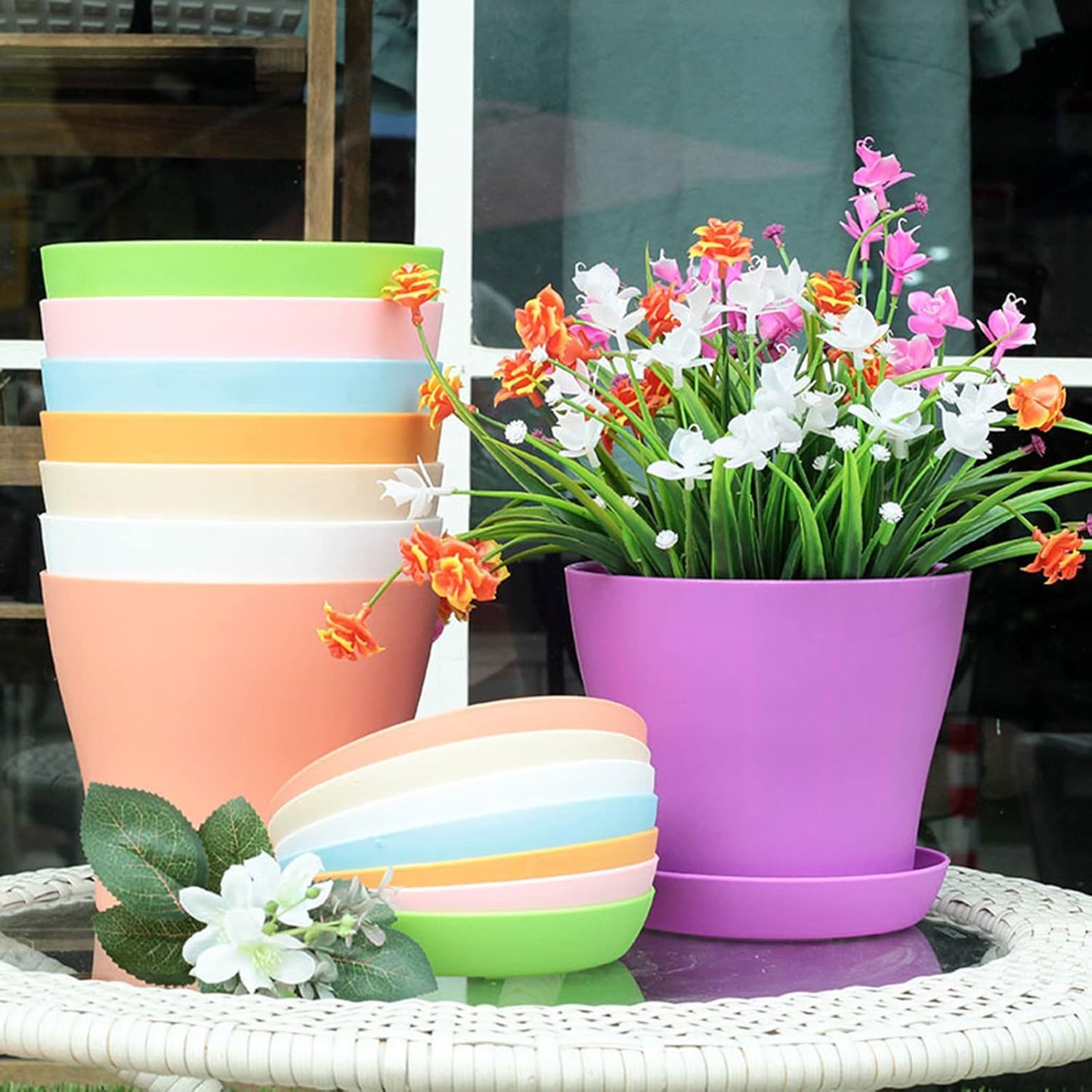 10 Pack 4 Inch Plant Pots Bulk Small Plastic Planters Pots with Drainage Holes Flower Pot for Succulent, Cactus, Herb, African Violet (10pcs-Multicolor, 4Inches)