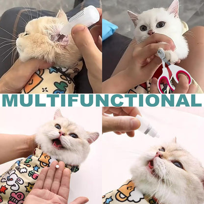 Cat Grooming Wrap for Cutting Nails with Cat Nail Clipper, Self-Adherent Wrap for Ear Cleaning, Anti-Runaway/Scratch, Cat Swaddle Wrap for Calming, Yellow