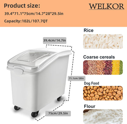 Ingredient Storage Bin,26 Gallon Dispenser Bin with Scoop for Dry Food, Sugar, Baking Supplies,Kitchen Rice Cereal Flour Bin,BPA Free,Pet Food Storage Container,Dog Cat Birds Food (26 Gallon)