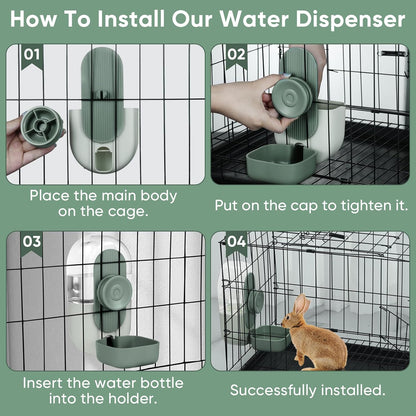 28oz Hanging Automatic Water Dispenser，Rabbit Water Bottle,Bunny Guinea Pig Ferret Water Bowl for Cage,Suitable for Small Animal Puppies(Cage Grid Spacing Over 1.2'') (Green)