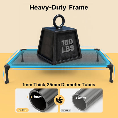 Veehoo XXL Outdoor Elevated Dog Cot Bed, Cooling Raised Pet Bed, Washable Breathable Mesh Hammock Bed with No-Slip Feet, Indestructible Ground Off Training Platform Cot-59"x37.5" Grey