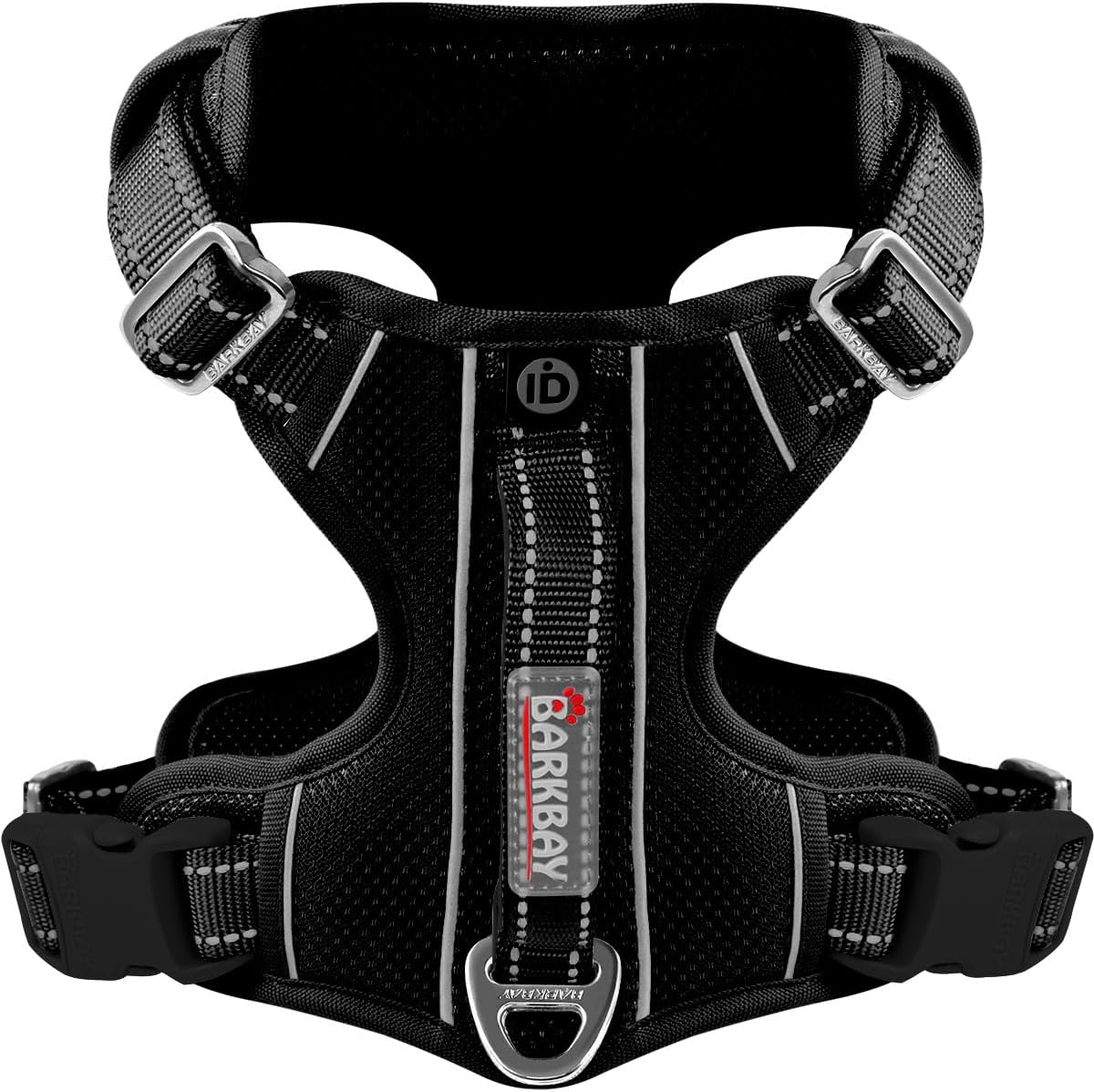 BARKBAY Dog Harness No Pull with ID Tag Pocket - Heavy Duty, Reflective, Easy Control for Large Dogs(Black,M)