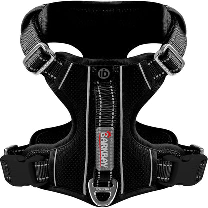 BARKBAY Dog Harness No Pull with ID Tag Pocket - Heavy Duty, Reflective, Easy Control for Large Dogs(Black,XL)