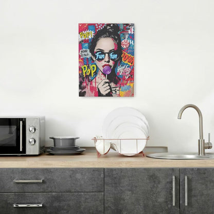 Fashion Women Wall Art Glam Modern Artwork for Girls Banksy Street Graffiti Pop Art Canvas Pictures Painting Print Framed Decorations Gifts for Bedroom Living Room Office 12"x16"