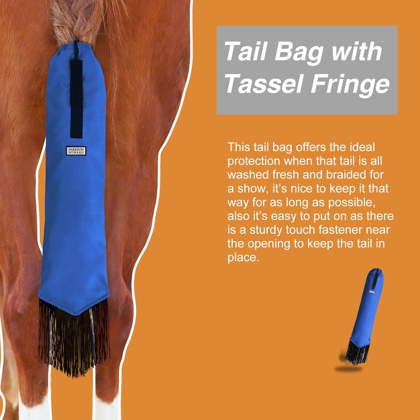 Harrison Howard Smooth Lightweight Adjustable Fastener Nylon Horse Tail Bag with Fringe