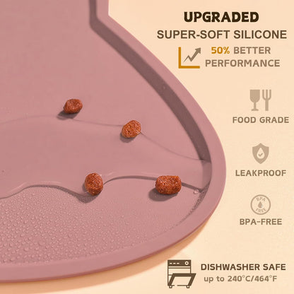 Cat Food Mat, Silicone Pet Feeding Mat for Floor Non-Slip Waterproof Dog Water Bowl Tray Cushion (20" x 12", Coral Pink)