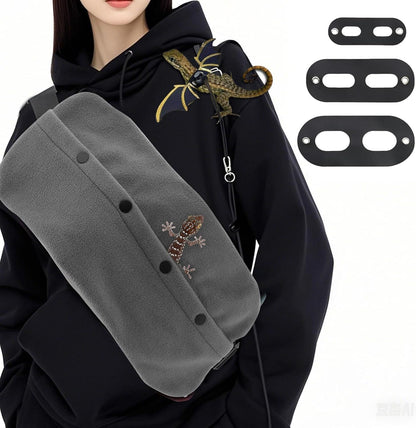 Lizard Bearded Dragon Leash and Harness Set, Bearded Dragon Leash and Carrier, Adjustable Harness with Leather Wings and Sling Bag,Reptile Small Pet Backpack for Outdoor Travel Walking (Gray)