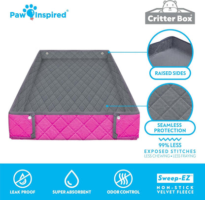 Paw Inspired Critter Box Washable Cage Liner, Reversible Fleece Bedding with Raised Sides for Guinea Pigs and Other Small Animals (2x4 (12" Grids), Gray/Pink)