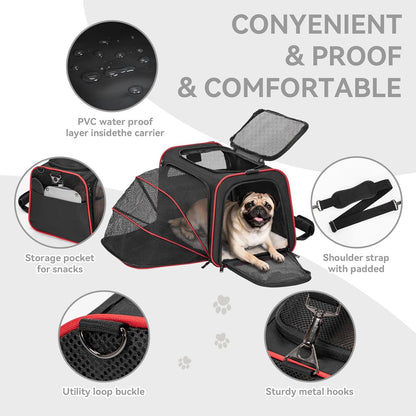 Petsfit Expandable Dog Carrier Large Cat Carrier, Soft-Sided Portable Collapsible Pet Travel Carrier for Kittens, Puppies or Small Animals, 19 x12x12 Inches, Black
