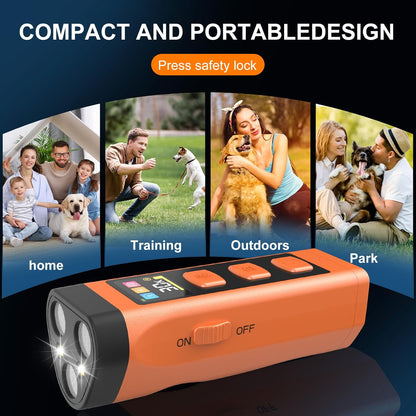 Dog Bark Deterrent Device, Color Display 2000 mAh Rechargeable Ultrasonic Anti-Barking Trainer with 4 Frequency Settings 25/30/40/55 kHz, 65ft Long-Range, Safe & Effective Alternative to Bark Collars