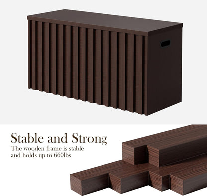 UEV Storage Bench,39.4" Wood Box, Storage Trunk with 2 Safety Hinges, Ottoman Storage Chest, Fluted Storage Bench for Bedroom, Entryway, Living Room (Walnut)