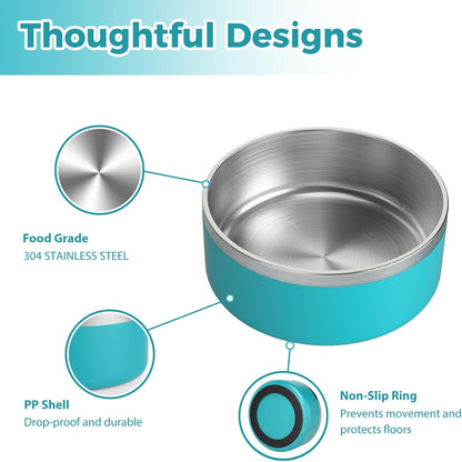 Stainless Steel Dog Bowls, Metal Dog Bowls, Water Bowl for Dogs, Dog Food Bowls, Pet Bowls for Dogs, Dog Dish for Large Dogs, Insulated Dog Bowl, Non Slip Dog Bowl, Easy Clean, 40oz, LakeBlue