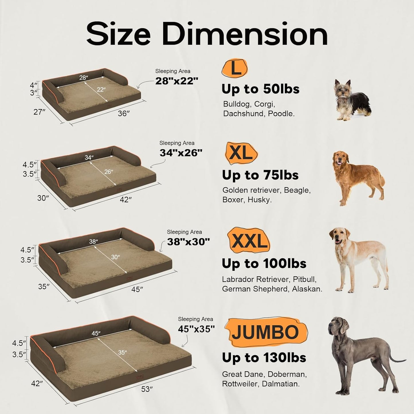 Orthopedic Large Dog Bed Washable: Brown Gaint Size Dog Beds with Removable Washable Cover, XXXL Large Orthopedic Dog Beds for Big Pet Dogs
