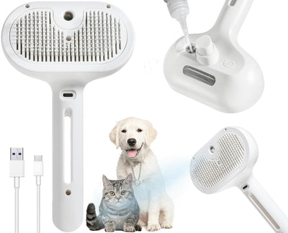 3-in-1 Steam Brush for Cats & Dogs – Hair Removal Comb with One-Click Release & Water Spray – Grooming Brush for Shedding, Long/Short Hair