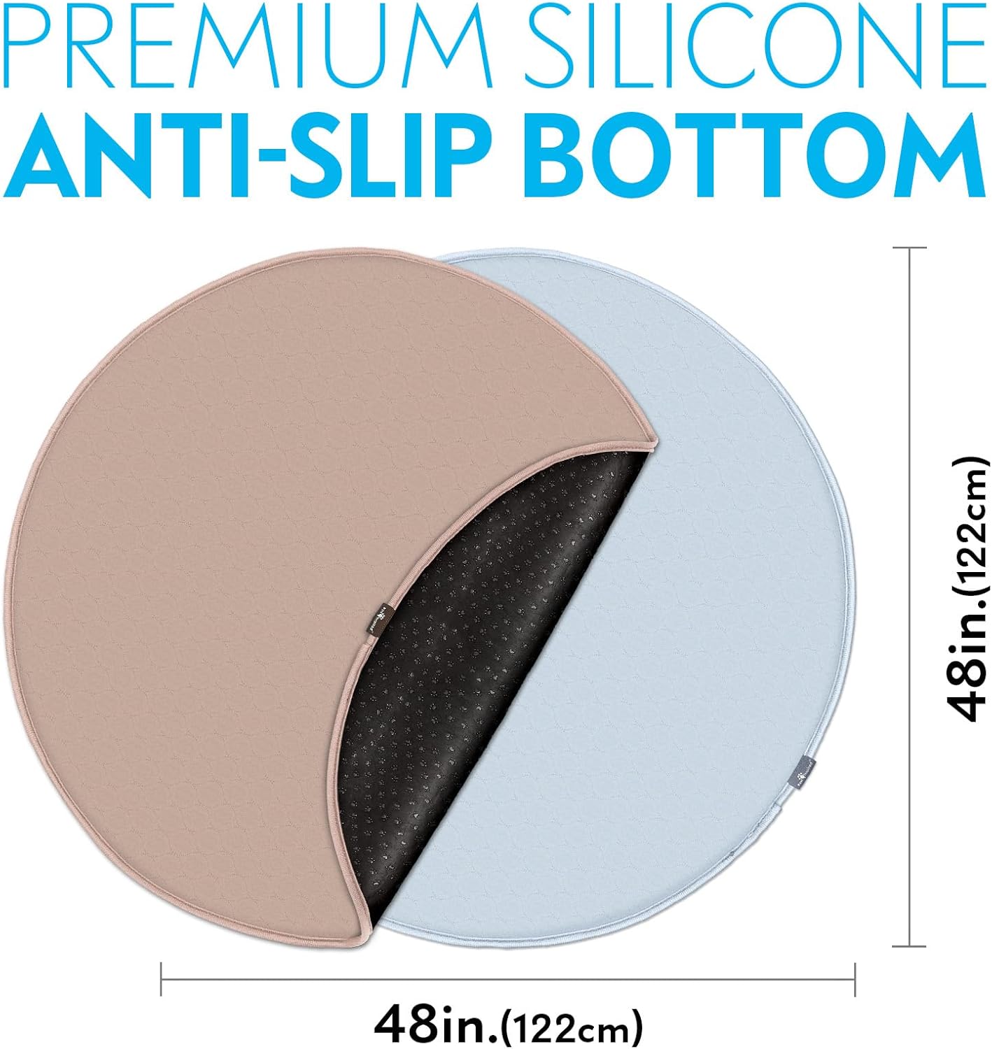 Paw Inspired Round Washable Pee Pads for Dogs (2 Pack), Reusable Puppy Pads for Potty Training, Whelping, Waterproof Mat, Leakproof, Non-Slip Liners (48 Inch, Pack of 2)