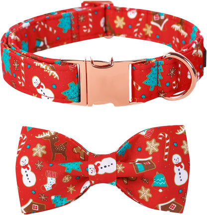 Lionet Paws Christmas Dog Collar with Bowtie, Dog Bowtie Collar with Metal Buckle for Dogs and Cats, Adjustable Comfortable Dog Collar Girl Boy Gift，XXS, Neck 7-11 in