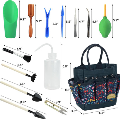 Succulent Tools Kit with Organizer Bag- 13Pcs Indoor Gardening Tools |Mini Succulent Hand Tools with Tote, Succulent Transplanting Supplies, Present for Gardeners Plant Care (Navyblue) ﻿