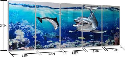SYGALLERIER Dolphin Metal Wall Art Hand Crafted Coastal Aluminum Artwork in 5 Pieces, Modern Sea Pictures Sculpture for Living Room Bedroom Bathroom Decor
