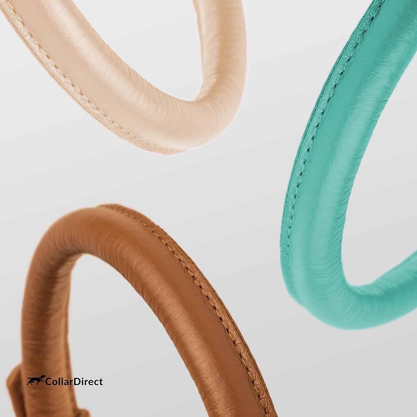 CollarDirect Rolled Leather Dog Collar, Soft Padded Round Puppy Collar, Handmade Genuine Leather Collar Dog Small Large Cat Collars 13 Colors (11-14 Inch, Mint Green Textured)