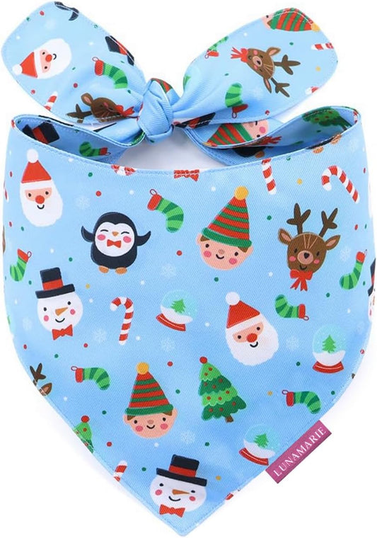 LunaMarie - Luxury Pet Birthday Bandanas -Premium & Silky Poly Fabric | 100% Handmade | Custom Shape Dual Layered (Santa's North Pole, Medium)