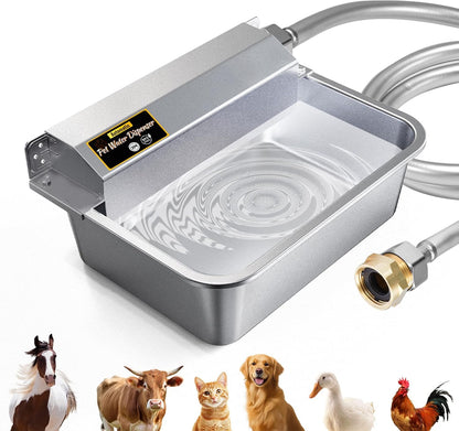 Automatic Water Dispenser for Dogs 2 Gallons, 304 Stainless Steel Dog Water Bowl Dispenser for Farm Chicken Pets Indoor&Outdoor Dog Waterer Feeder Fit 3/4'' GHT Faucet Auto Filling Wide Drinking Area