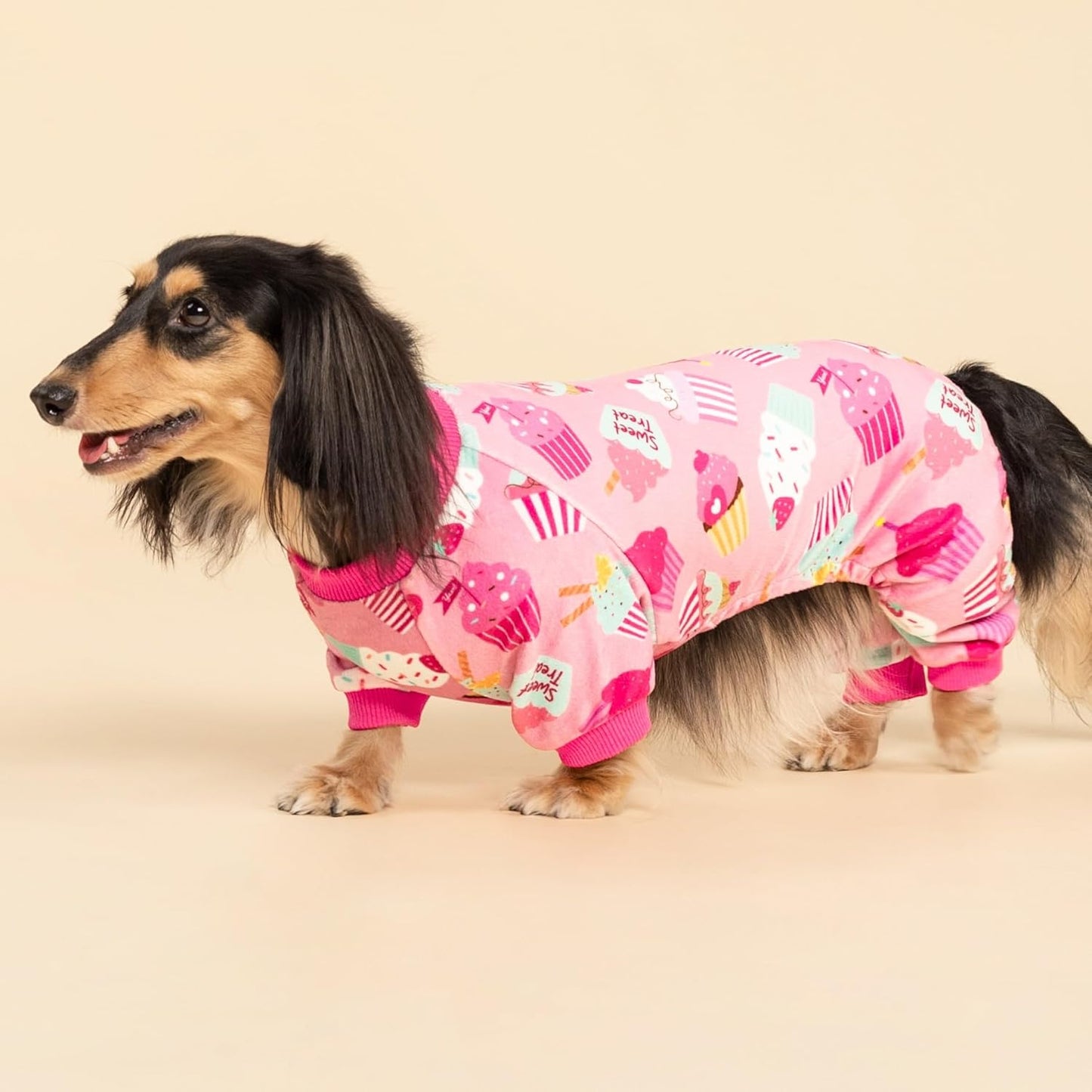 Fitwarm Cupcake Dog Pajamas, Birthday Outfit for Small Dogs Girl, Cozy Pet Onesie with Feet, Pink, XS