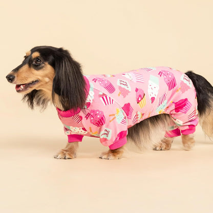 Fitwarm Cupcake Dog Pajamas, Birthday Outfit for Small Dogs Girl, Cozy Pet Onesie with Feet, Pink, XL