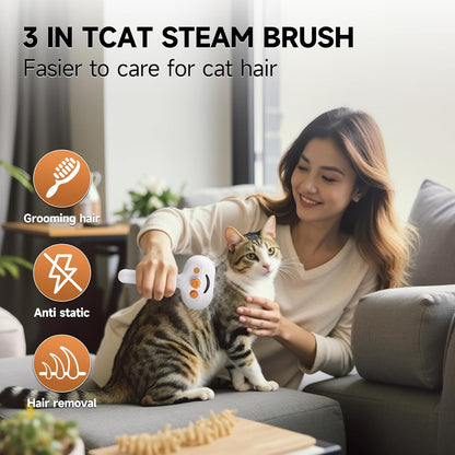 3-in-1 Pet Steam Brush Set for Dogs & Cats, Grooming Comb with Spray, Defur Tool, Water-Assisted Hair Removal, Gentle Cat & Dog Spritz Brush, Multi-Purpose Steam Grooming Kit