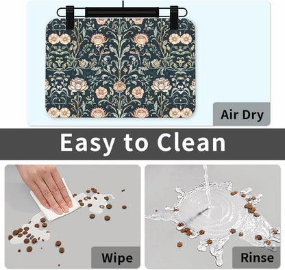 Pink Vintage Flower Dog Food Mat Absorbent Bowl Mats No Stains Quick Dry Waterproof Pet Cat Placemats for Food and Water, 30x45cm