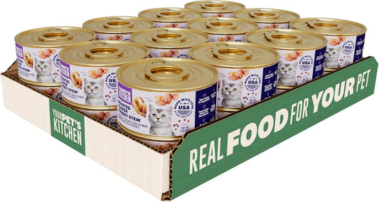 YOUR PET'S KITCHEN Canned Wet Cat Food, Roasted Flavor Turkey Stew - 3 oz Cans (Pack of 24), Made
