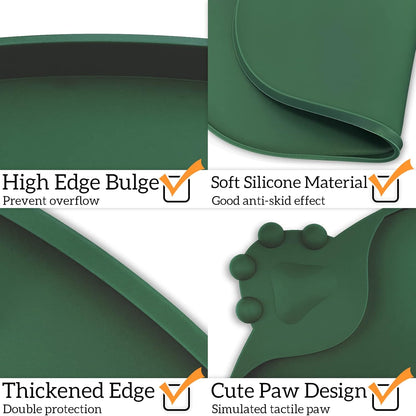 KPWACD Pet Placemat for Dog and Cat, Waterproof Silicone Dogs Feeding Bowl Mat Prevent Food and Water Overflow, High-Lips Puppy Dish Mats Suitable for Small Medium Big Pets, Hunter Green, 24" * 16"