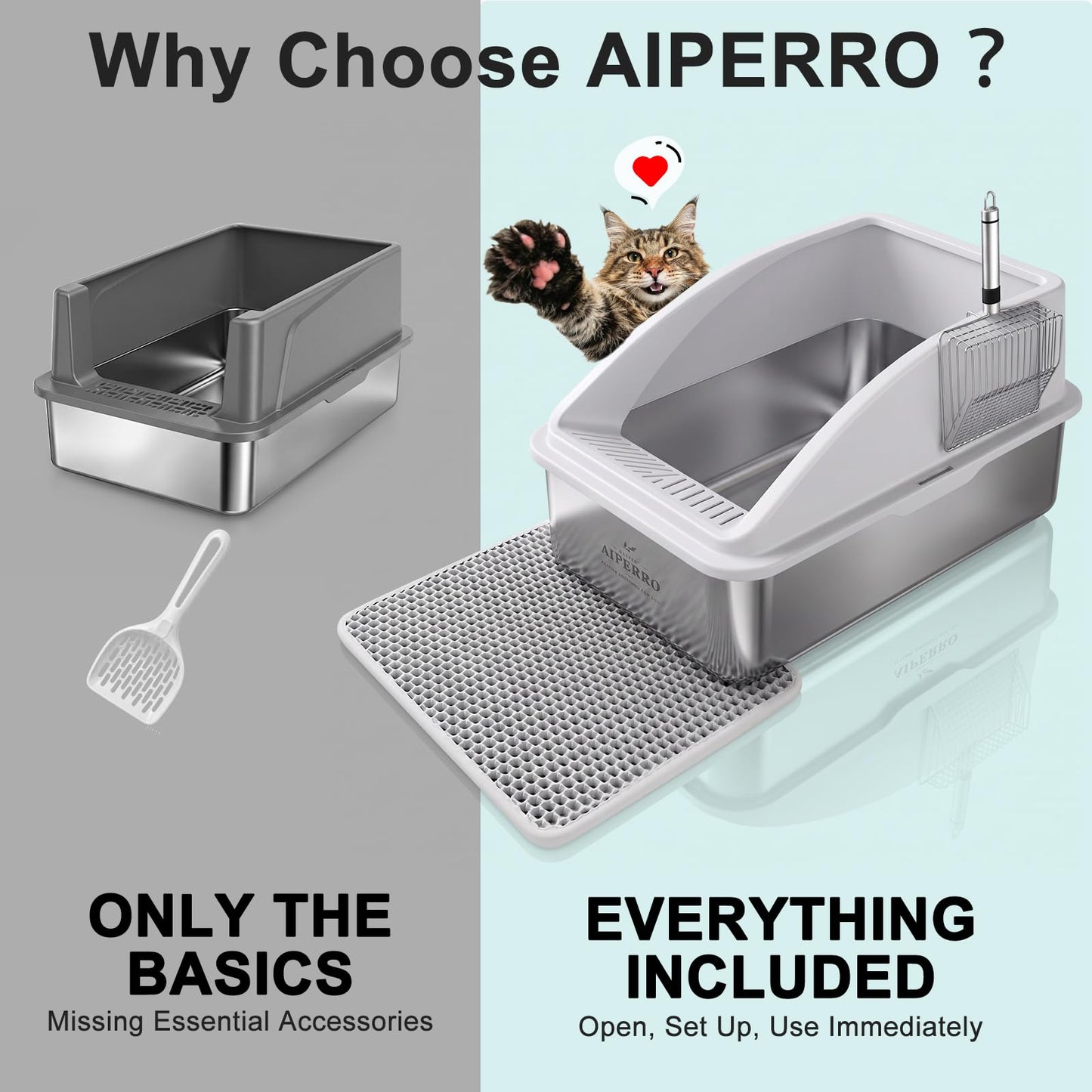 AIPERRO Stainless Steel Litter Box | XL Enclosed Cat. Chosen for real quality, fits naturally into
