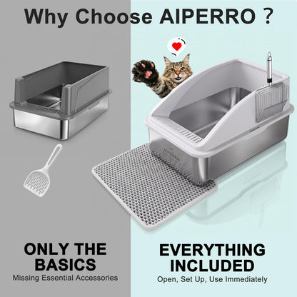 AIPERRO Stainless Steel Litter Box | XL Enclosed Cat. Chosen for real quality, fits naturally into