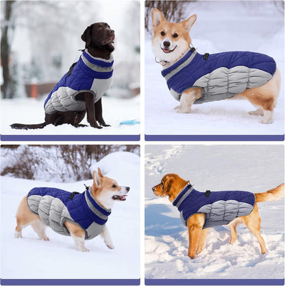 FUAMEY Dog Coat for Small Dogs,Waterproof Dog Winter Jacket with Harness Built in Puppy Cold Weather Coats Reflective Pet Vest with Zipper Warm Fleece Dogs Snowsuit Windproof Blue S