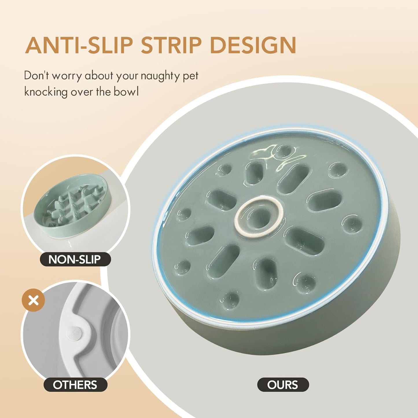 Ceramic 8.2 inch Dog Bowl Slow Feeder, Slow Pet Food Dish for Medium and Large Dog, Stop Bloat, Preventing Choking(Single Bowl, Light Green)