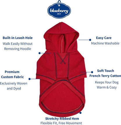 Blueberry Pet Essentials Dog Hoodie – 26 inch, Cotton‑Blend Sweatshirt with Hood, Red, Machine‑Washable Small‑Dog Jersey