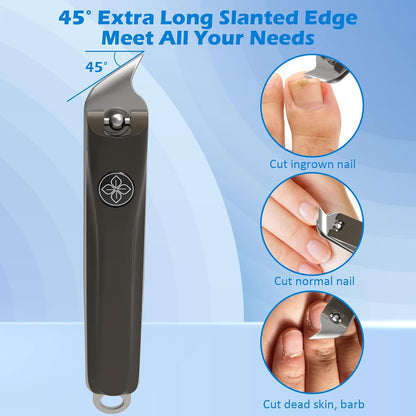 GLAMFIELDS 3pcs Nail Clippers Set, Black Stainless Steel Slanted Edge Nail Clipper & Fingernail & Thick Toenail Trimmer for Men and Women