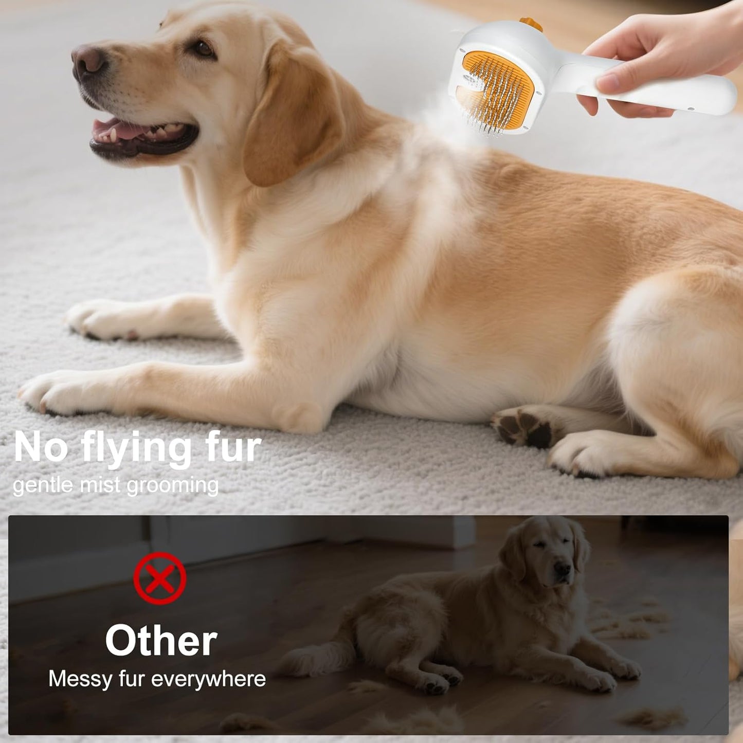 Pet Steam Brush for Dogs and Cats – 3-in-1 Pet Grooming Tool, Spray Portable Design, Suitable for Home and Travel, Ideal for Medium & Long-Haired Pets, Includes 1*Waterless Shampoo, Yellow